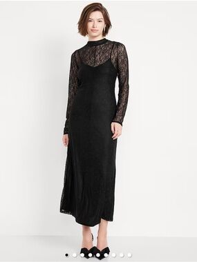 Old Navy Black Lace Long-Sleeve Maxi Dress